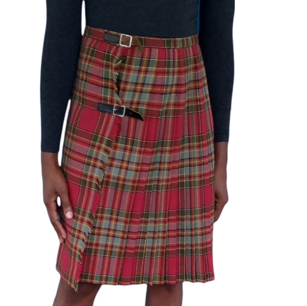Vintage 70s Tartan Plaid Pleated Skirt Small